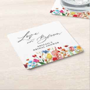 Posavasos Cuadrado De Papel Favor de boda con flores silvestres Love in Bloom
