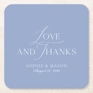 Posavasos Cuadrado De Papel Favor de boda Dusty Blue Amor y Gracias