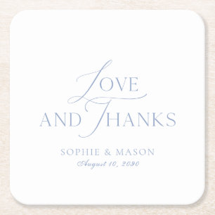 Posavasos Cuadrado De Papel Favor de boda Dusty Blue Amor y Gracias