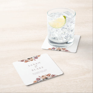 Posavasos Cuadrado De Papel Favor de Boho Peach Floral Garden Wedding