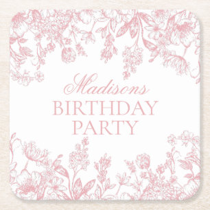 Posavasos Cuadrado De Papel Favoritos de cumpleaños florales vintage de Chinoi
