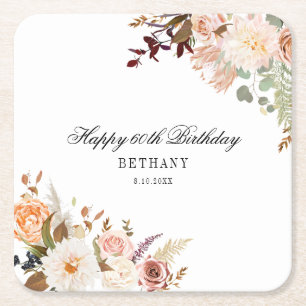 Posavasos Cuadrado De Papel Favoritos de la fiesta de cumpleaños 60 personaliz