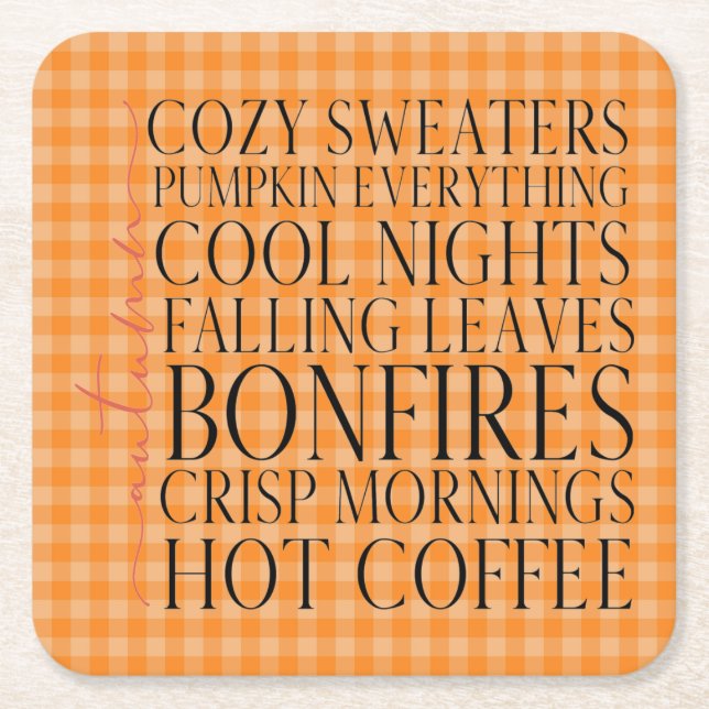 Posavasos Cuadrado De Papel Favoritos del otoño en Gingham (Anverso)