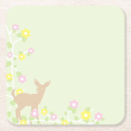 Posavasos Cuadrado De Papel Fawn Floral Girl Baby Shower