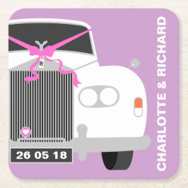 Posavasos Cuadrado De Papel FECHA DE LIMO DEL BODA BLANCO personalizado