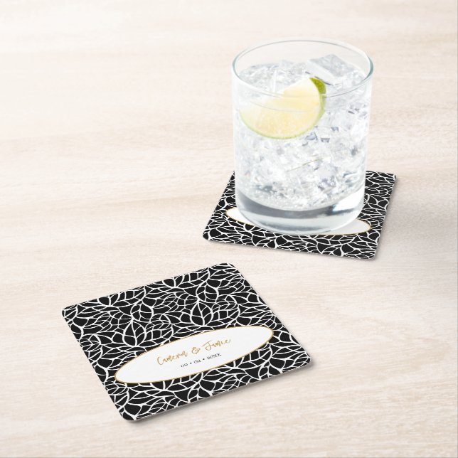 Posavasos Cuadrado De Papel Fecha de los nombres modernos del patrón de hojas  (In situ)