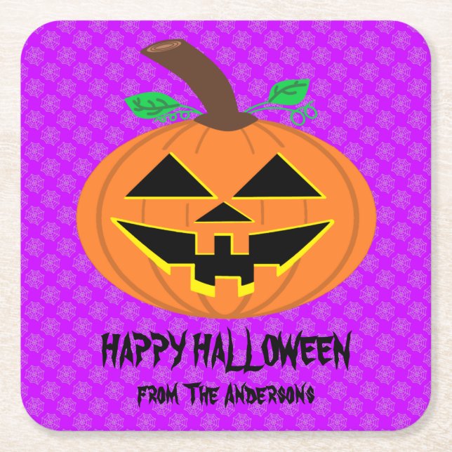Posavasos Cuadrado De Papel Felices bruscas calabazas de Halloween (Anverso)