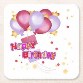 Posavasos Cuadrado De Papel Felices Copas de Cumpleaños