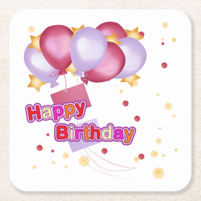 Posavasos Cuadrado De Papel Felices Copas de Cumpleaños (Anverso)