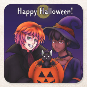 Posavasos Cuadrado De Papel Felices disfraces de Halloween