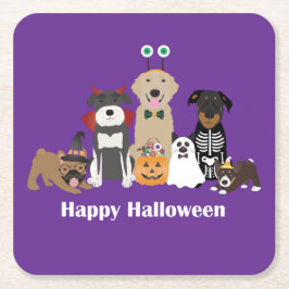 Posavasos Cuadrado De Papel Felices disfraces Mascotas de Halloween