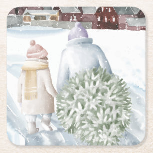 Posavasos Cuadrado De Papel Felices Fiestas