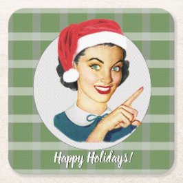 Posavasos Cuadrado De Papel ¡Felices Fiestas! Cuadros Verdes