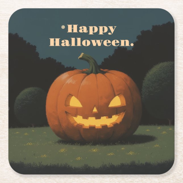 Posavasos Cuadrado De Papel Felices fiestas de Halloween (Anverso)