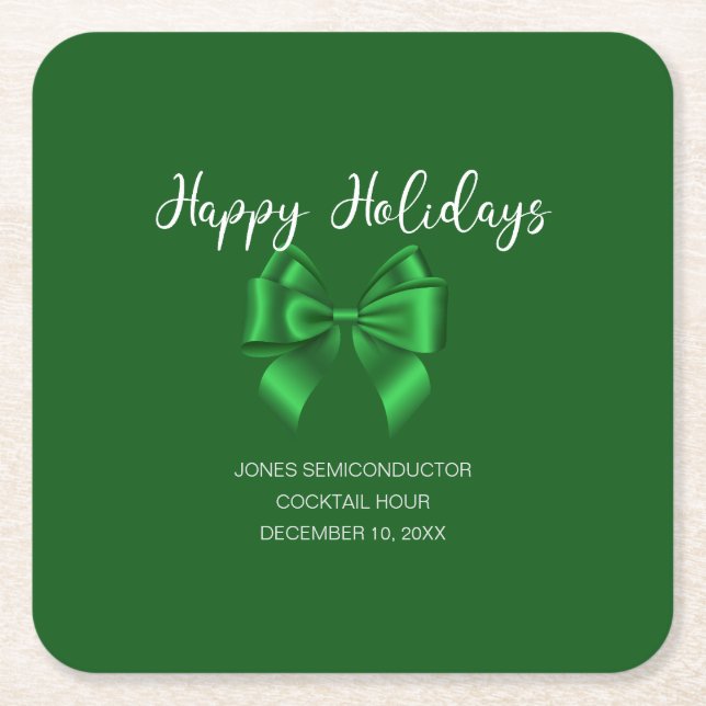 Posavasos Cuadrado De Papel Felices Fiestas Elegantes Verdes (Anverso)