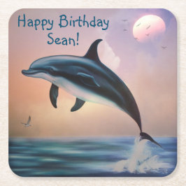Posavasos Cuadrado De Papel Felices galas de delfines