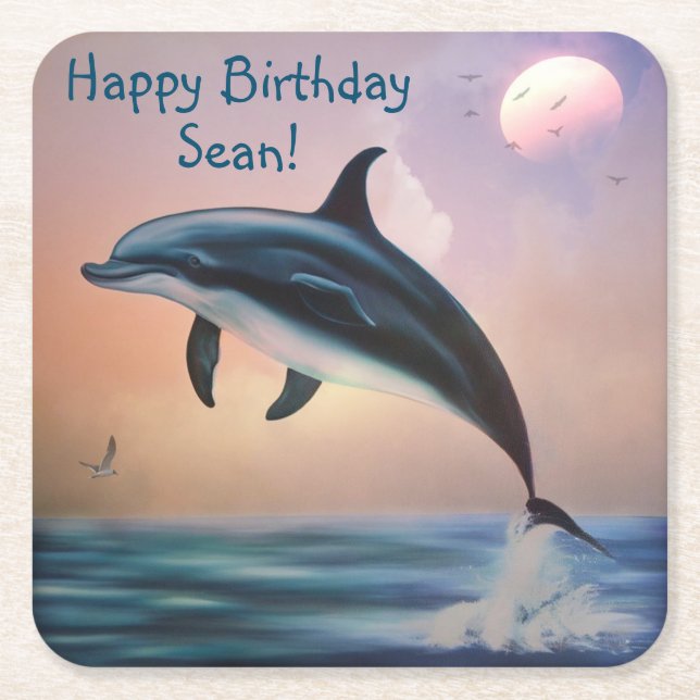 Posavasos Cuadrado De Papel Felices galas de delfines (Anverso)