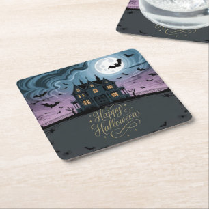 Posavasos Cuadrado De Papel Felices Halloween embrujados anfitriones