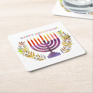 Posavasos Cuadrado De Papel Felices Hanukkah