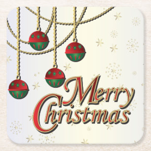 Posavasos Cuadrado De Papel Felices Navidad brillantes