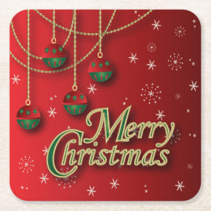 Posavasos Cuadrado De Papel Felices Navidad rojas brillantes