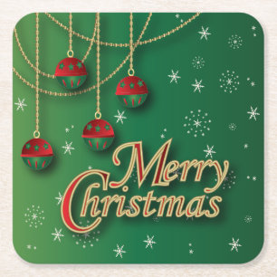 Posavasos Cuadrado De Papel Felices Navidad verdes claras