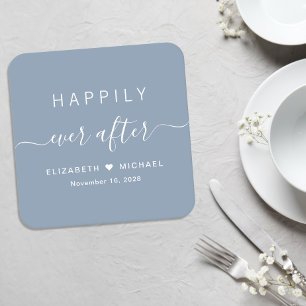 Posavasos Cuadrado De Papel Felices para Siempre Boda Polvo Azul