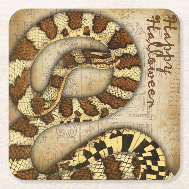 Posavasos Cuadrado De Papel Felices serpientes de Halloween (Anverso)