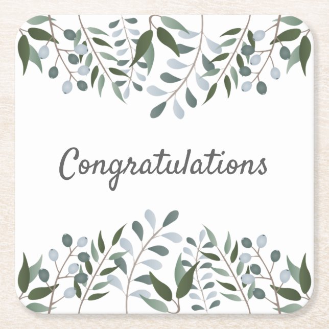 Posavasos Cuadrado De Papel Felicitaciones Eucalyptus Greenery Floral (Anverso)