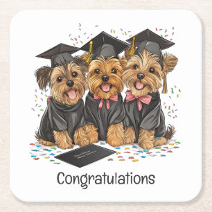 Posavasos Cuadrado De Papel Felicitaciones Graduación de Perros Terrier de Yor
