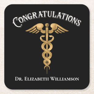 Posavasos Cuadrado De Papel Felicitaciones Médica Médico Caduceus