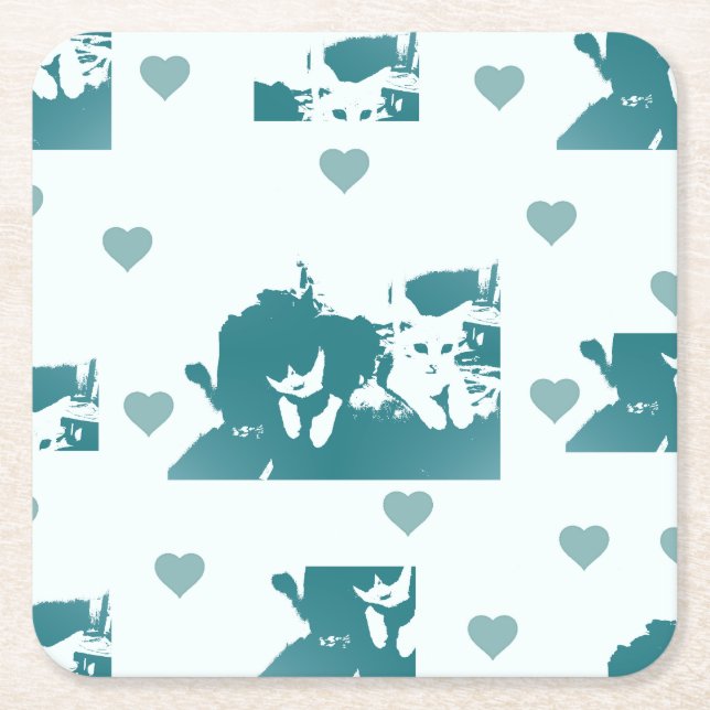 Posavasos Cuadrado De Papel Feline Friends. Adorable Kitten Duo. (Anverso)