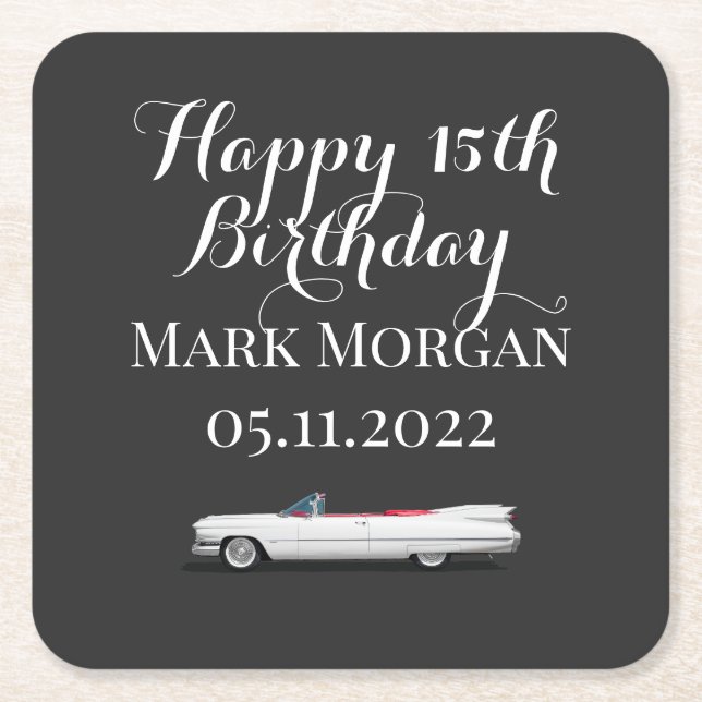 Posavasos Cuadrado De Papel Feliz 15º cumpleaños idea de regalo niño blanco ne (Anverso)