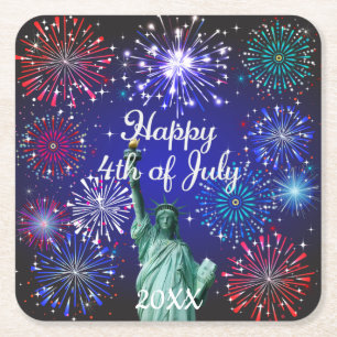 Posavasos Cuadrado De Papel Feliz 4 de julio