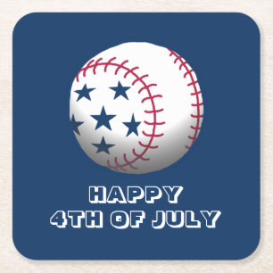Posavasos Cuadrado De Papel Feliz 4 de julio Béisbol