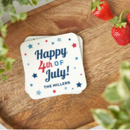 Posavasos Cuadrado De Papel Feliz 4 de julio Estrellas Nombre Personalizado