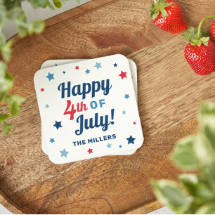Posavasos Cuadrado De Papel Feliz 4 de julio Estrellas Nombre Personalizado