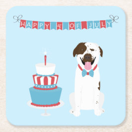 Posavasos Cuadrado De Papel Feliz 4 de julio Perro Rojo Azul Blanco