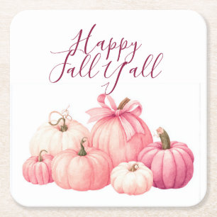 Posavasos Cuadrado De Papel Feliz año de la calabaza rosa de Halloween