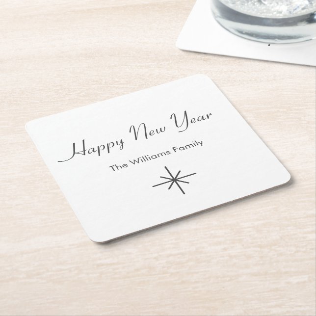 Posavasos Cuadrado De Papel Feliz Año Nuevo 2024 Retro Snowflake (En perspectiva)