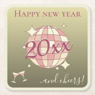 Posavasos Cuadrado De Papel Feliz año nuevo 2025 víspera de año rosa dorado fi