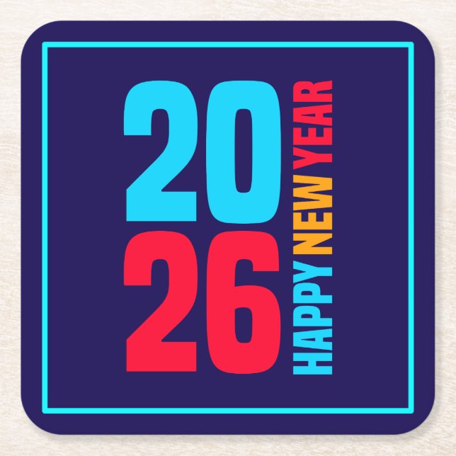 Posavasos Cuadrado De Papel Feliz Año Nuevo 2026-34568 (Anverso)