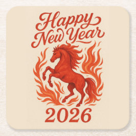 Posavasos Cuadrado De Papel Feliz Año Nuevo 2026 Fiery Horse