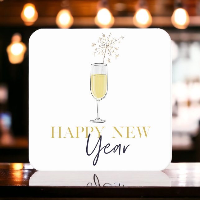 Posavasos Cuadrado De Papel Feliz Año Nuevo Fiesta Champagne Sparkler (Subido por el creador)