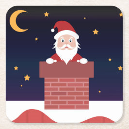 Posavasos Cuadrado De Papel Feliz Año Nuevo Santa en techo