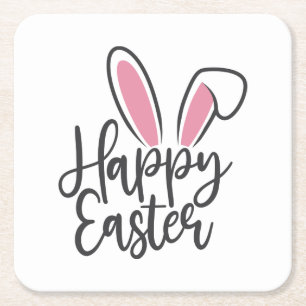 Posavasos Cuadrado De Papel Feliz caligrafía de Pascua Bunny Oars Domingo Huev