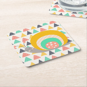 Posavasos Cuadrado De Papel Feliz caracol en Triángulos
