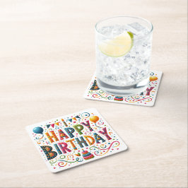 Posavasos Cuadrado De Papel Feliz cumpleaños