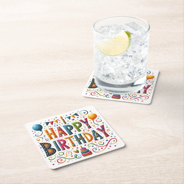 Posavasos Cuadrado De Papel Feliz cumpleaños (In situ)
