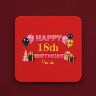 Posavasos Cuadrado De Papel Feliz Cumpleaños a Cualquier Edad Rojo